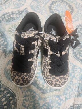Kids Leopard Print Sneakers in Tan and Black